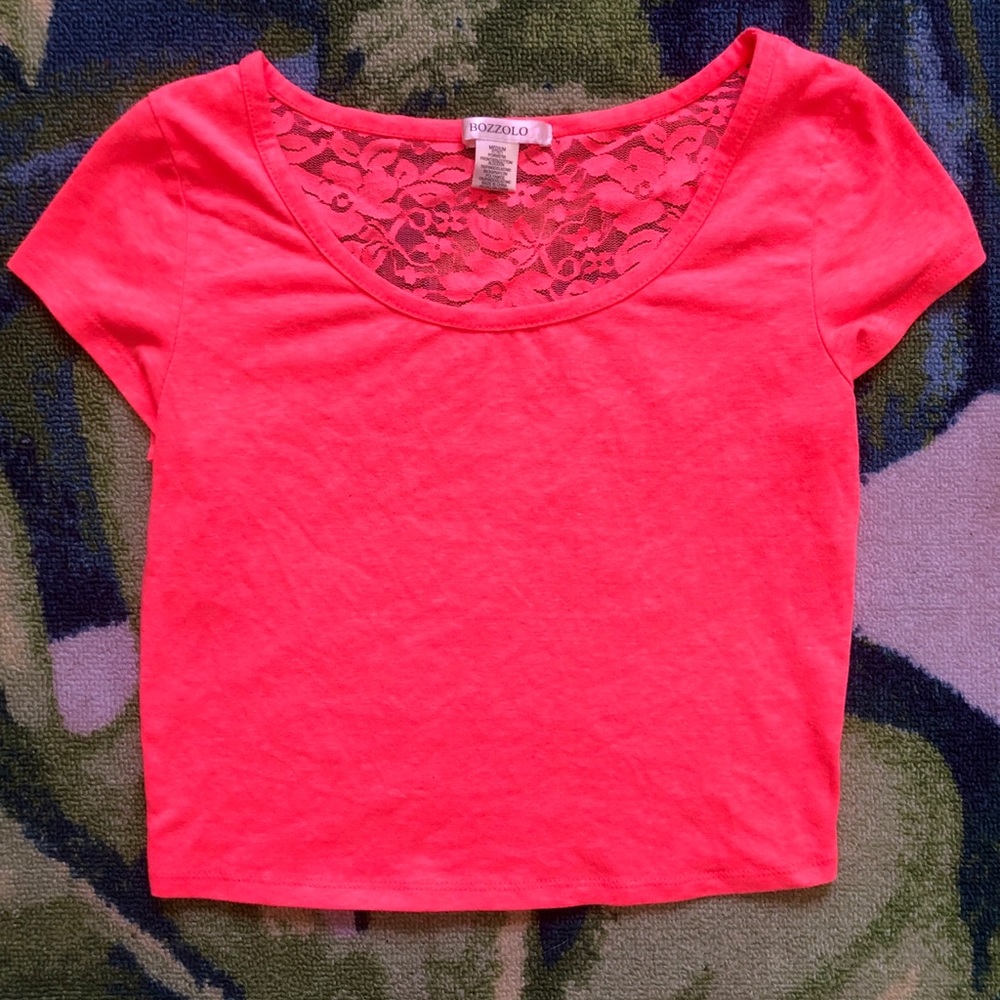 Neon crop top with lace back